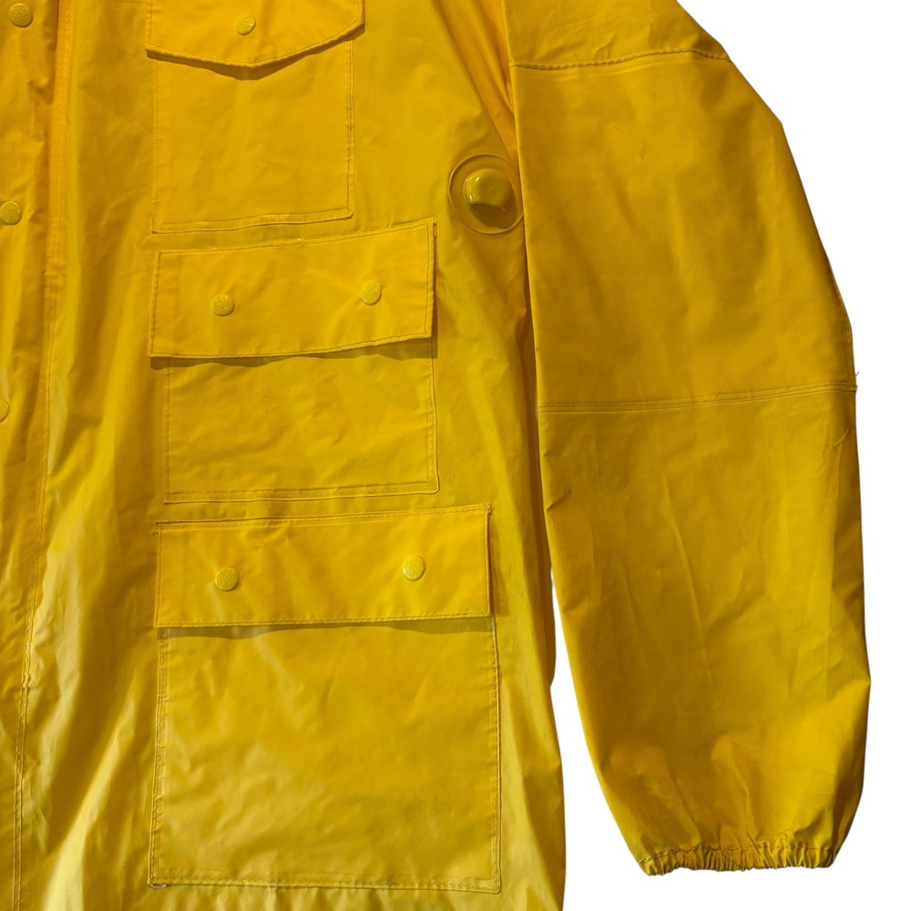 Chris-Craft Vintage Yellow PVC Nylon Rain Jacket Mens Medium Hooded Slicker 7022 - Picture 4 of 14